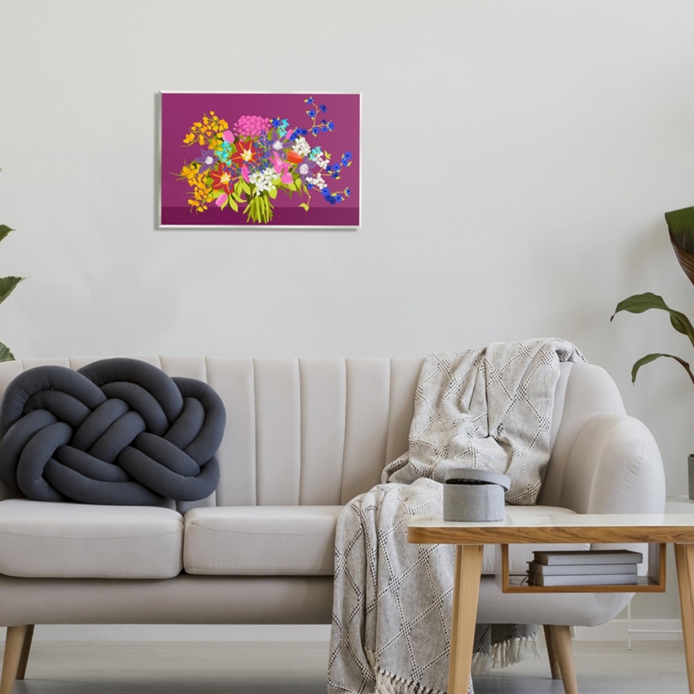 Pragya Kothari NWT Colorful Mixed Florals Art Wall Plaque 19"x13" Purple - Picture 2 of 5